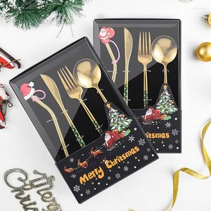 Yemek takımı setleri 4pcs noel hediye çatal bıçak takımı çatal seti Noel claus dekorasyon tatlı meyve kahvesi