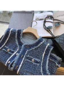 Kvinnors västar 2023 Summer Korean Style Casual O Neck Sleeveless Denim Vest Fashion Street Blue Y2K Loose Single Breasted Coat 230506