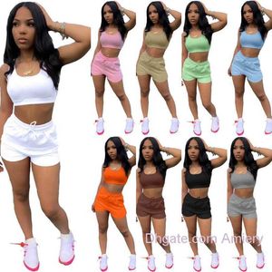 2023 Designer Women Sportwear Tracksuits Two Piece Yoga Pants Set Sexig Slim Crop Tank Top Biker Shorts Outfits For Summer Laides 2 PCS Yoga Outfits