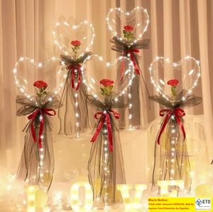 Decorazione per feste LED Bobo Palloncino Luce lampeggiante a forma di cuore Palla di fiori rosa Trasparente Matrimonio Regalo di San Valentino di
