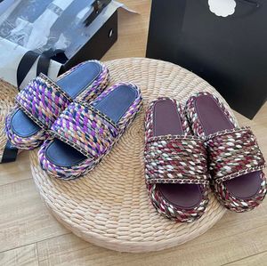 Designer Womens Mule Slippers Woven and Knitted Holiday Slippers Classic Flat Slippers Casual Sandals Summer Fashion Ladies Beach Outdoor Sandals 35-41