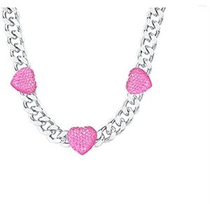 Choker Womens Cuban Link Halskette Pink Hearts Chain For Teen Girls Love Heart Gift On Birthday Valentine's Day Christmas