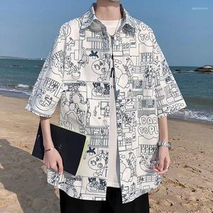 Erkekler Sıradan Gömlekler Hong Kong Stil Bahar Kişiselleştirilmiş Baskı Trendi Stand-Yatak Gömlek Erkekler için Gevşek Büyük Boy