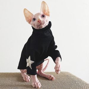 衣料品のスターボトムシャツ髪の毛猫の服スフィンクスデボンレックスコットンオウフィットペットコスチューム秋冬のベーススフィンクス猫