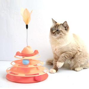 Toys Cats Toy Tower Tracks Cat Toys Interactive Cat Intelligence Training Amusement Plate Tower Cat Tunnel With Toy Feather Stick