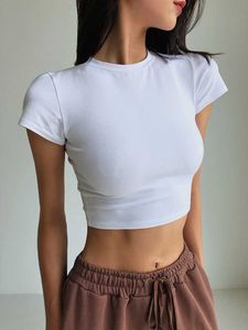 Frauen T-Shirt Baumwolle Crop Tops T-Shirt Frauen 2022 Weiblicher Sommer Cropped Bodycon T-Shirts Mode Oneck Weiß y2t T-Shirt Sexy Short XXXL Tees Z0506