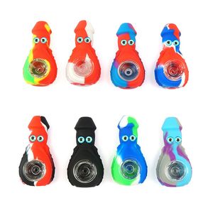 wholesale Colorful Silicone Octopus Hand Smoking Pipes Herb Tobacco Oil Rigs with Glass Hole Filter Bowl Portable Hand pipes Holder Tube