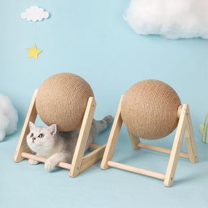 Scratchers 1 Piece Funny Wooden Cat Scratching Ball Kitten Natural Sisal Rope Balls Wearresistant Scratcher Board Grinding Paws Cats Toys