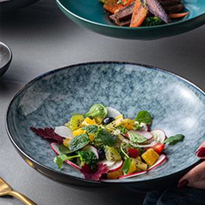 Bowls Japanese-style Creative Tableware Salad Fruit Bowl Ceramic Large Shallow Mouth Businessmen With Irregular Cold Dishes Tall