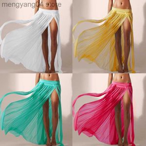 Saias de biquíni de praia de praia de praia saia de malha para mulheres coloras sólidas laterais elásticas Saias maxi maxi traje de banho sexy T230506