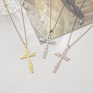 Collane con ciondolo in acciaio inossidabile 316L semplice moda classica croce lettere lettiera pendenti gioielli per le donne di Buon Natale