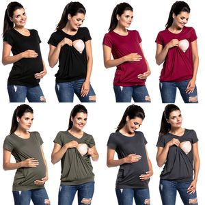 Maternity Tops Tees Women Pregnant Women Pregnancy Clothes Breastfeeding T Shirts Nursing Short Sleeve Solid Tops Pregnant Women Fashion Loose Tops 230504