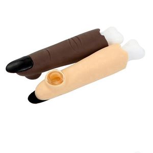 Mais recente colorido portátil tubula de silicone dedo estilo filtro de vidro tigela seca erva tabaco portador de cigarro bongueiro bong de cachimbo de água fumando