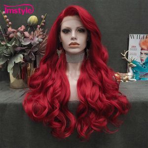 Lace Wigs Imstyle Red Long Synthetic Front Natural Wavy Cosplay For Women Heat Resistant Fiber White Brown 230505