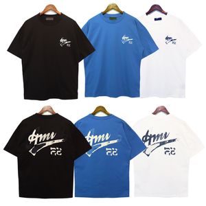 Camisetas masculinas 2023 primavera verão logotipo bordado decote redondo t-shirt unissex de rua solta rachadura camisa de manga curta top camisetas