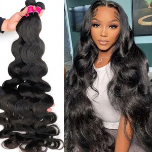 Parrucche di pizzo Onda del corpo Fasci di tessuto brasiliano per capelli 28 30 32 pollici 100 Bundle umani Raw Remy Full True To Length Virgin 230505