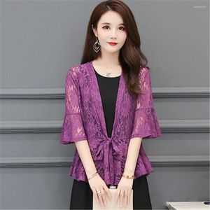 Women's Knits Fashion Cover Up Open Front Cardigan Beach Party Korean Tops 2023 Womens Lady Half Flare Sleeve Dance Butterfly Lace Top Shrug