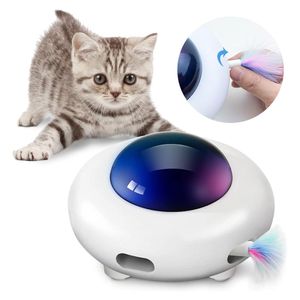 Toys Intelligent UFO Turntable Automatic Swing Toys Puppy Cat Electric Steering Chasing Pet USB Charging Interactive Feather