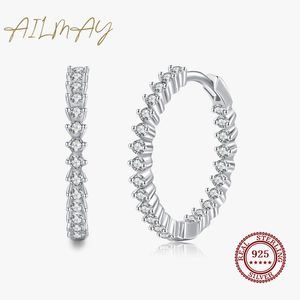 Hoop Huggie Ailmay Top Quality Real 925 Sterling Silver Fashion Luxury Full Of CZ Earrings for Women Classic Romantic Wedding Jewelry Gift 230506