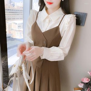 Freizeitkleider Das 2023 Sping Langarm Condole Belt Splicing False Two Shirts Plissee Minus Age Fan Dress