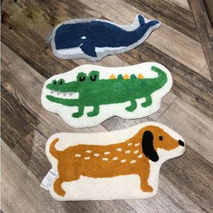 Tapetes 35 * 70cm algodão quarto infantil banheiro tapete absorvente estudo desenho animado animal cão crocodilo em forma de chão