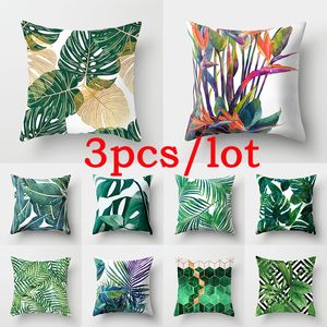 Cushion Decorative Pillow 3pcs Green Tropical Leaves Cactus Pillowcase 45x45cm Marble Geometric Polyester Cushion Cover Living Room Sofa Chair Home Decor 230505