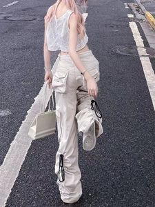 Women's Pants s High Waist Oversize Vintage Traf 2023 Woman Wide Leg Trousers Spring Strap Y2k Clothes Streetwear Cargo Clothing 230506