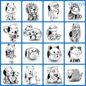 925 Silver fit pandora charm små djurpärlor koala teddy akita hund katt alpaca lejon söta tillbehör pärla dingle mode charms set hänge diy fina pärlor smycken smycken