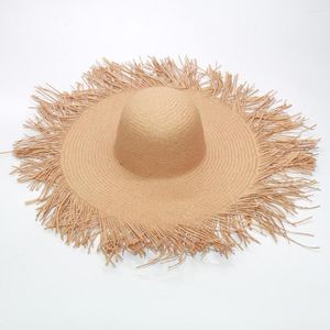 Wide Brim Hats Ladies Big Fringed Raw Edge Beach Hat Sunshade UV Protection Foldable Dome Straw Multicolor Optional Outdoor Supplies