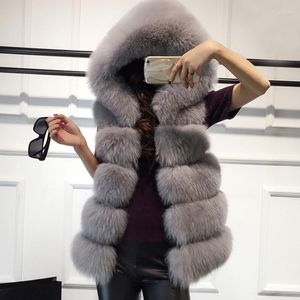 Women's Vests #0403 Black White Grey Pink Green Fur Vest Coat Women Hooded Sleeveless Jacket Waistcoat Female Slim Warm Winter