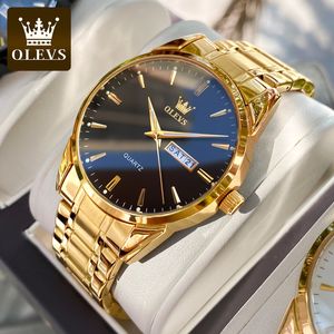 Wristwatches OLEVS Men Watches Waterproof Stainless Steel Quartz Male Wristwatch Gold Watch Fashion Luminous Luxury For 230506