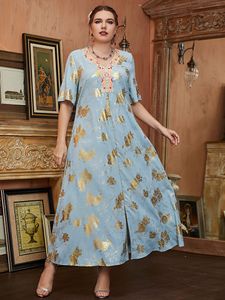 Sukienki plus wielkości toleen kobiety maxi sukienki plus size Sukienki Summer Blue Luksusowy elegancki elegancki swobodny abaya muzułmański turecki wieczorowy szlafrok ubrania 230506