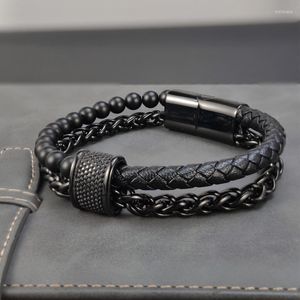 Charm Bracelets Trendy Geniune Leather Multilayer Armband für Männer Kette Double Black Luxury Punk Braided Wristband Male Jewelry