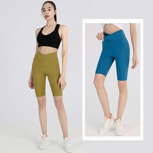 Active Shorts Slim Fit Cross High midje Fitness Yoga Kvinnor Naken Feeling Stretchy Workout Cycling Tights Female Running Gym Leggings