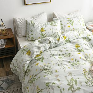 Sängkläder sätter nordiska blommor sängkläder set blommor blad täcke täcke kudde rutnät säng linne drottning dubbel hem mjuka sängkläder 230506