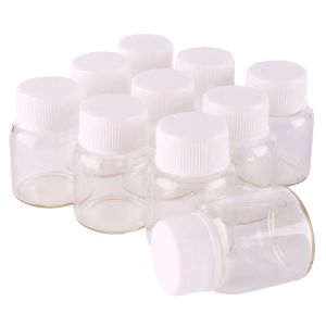 factory outlet 50pcs 27*35mm 8ml Transparent Glass perfume Spice Bottles with White Plastic Screw lid Tiny Jar Vials DIY Craft