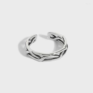 Cluster Rings Sterling Silver Retro Old Korean Ring Minimalist Geometric Lines Woven Nisch Open