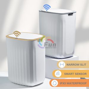 Avfallsfack 9 12 15L Smart Sensor Kitchen Trash Can Light Luxury Grey Electric Automatic Garbage Bin för badrum Toalett N Hushåll 230505