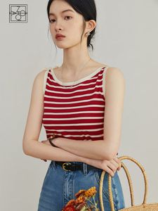 Camisoles Tanks Ziqiaoカジュアルフレンチレトロストライプキャミソールのための夏のシックなデザインシンプルな内側と外側の2ウェアトップ230506