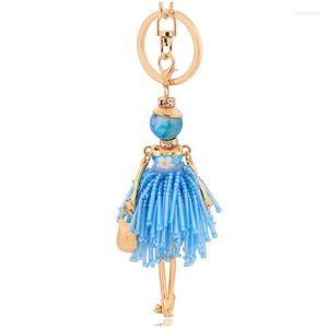 Schlüsselanhänger Mode Strass Puppe Auto Anhänger Kristall Schlüsselanhänger Blaue Quaste Schlüsselanhänger Niedlicher Ring Charms Schlüsselanhänger Halter Geschenke