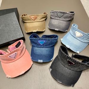 Paare Sommerferien Designer Ballkappe Damen Reise Sportvisier Denim Material Gewaschene und gebrochene Dreiecksbuchstaben-Stickerei casquette