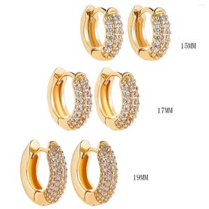 Hoopörhängen 15-19mm Pave White CZ Stone Thick Earring For Women Minimalist Mini Brosket Chunky Hoops smycken Tillbehör gåva