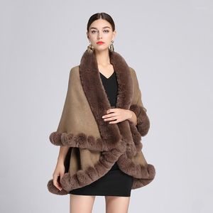 Scarves Loose Bat Sleeve Soft Knit Overcoat Women Winter Party Cloak Wide Faux Rex Fur Collar Coat Cape Fashion Ponchos Chal