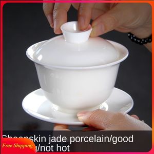 Teaware Sets Chinese set Elegant Gaiwan CupsTureen Lid Bowl Saucer Brew White Porcelain Ceramic Mutton Jade Kung Fu 230505