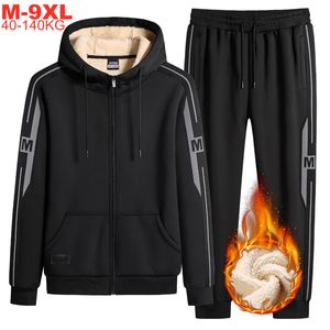 Tracksuits masculinos tamanho grande 9xl 8xl 7xl homens inverno sportwear quente 2pcs ternos masculino jaqueta com capuz sweatpants conjuntos orversized velo homens tracksuit 230506