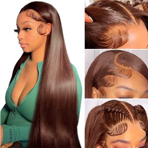 Lace Perücken 13x4 13x6x1 HD Glueless Straight Front Human Hair Transparent Frontal Preplucked Brown Colored 230505