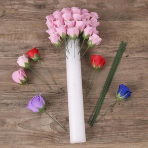 Dekorativa blommor Rose STEM GRÖN FLOMER JÄRN TRÅD DIY Pretty Rod Garden Accessory