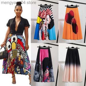 Skirts Pleated Skirt Women Summer 2022 New Print Cartoon Pattern Elastic Women Skirt Big Swing Party Holiday High Waist Skirts T230506