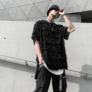 T-shirt da uomo 20SS Streetwear Hole Cascading Maglietta sfilacciata O Collo Oversize Harajuku Summer Short Sleeve Loose Casual