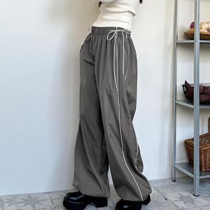 Feminina de calça feminina Spring Spring String Baggy Long Stripe lateral elástica Cargo reta Casual Sport Casual Jogger Streetwear Y2K 230506